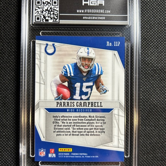 2019 Phoenix White Shimmer Prizm #117 Parris Campbell RC Rookie HGA 9.5 Gem Mint - Picture 2 of 2